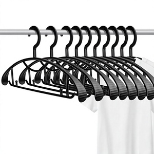 Black <b>Plastic</b> Clothing Hangers Non-Slip Rectangle Design Wardrobe Use Space Saving Minimalist Style <b>Hooks</b> & Rails - Product Image 4