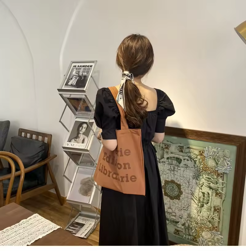 reusable stylish shopper shopping tote bag canvas cotton black and white canvas tote vest bag