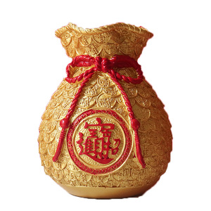 Vase en résine Kch, motif épis de blé, fleurs séchées, style chinois, décoration intérieure, cadeau de déménagement, design sac porte-bonheur rouge et or - Product Image 5