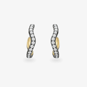 Boucles d'oreilles torsadées bicolores néo-gothiques en diamant, plaquées or 18 carats, de haute qualité, en argent sterling 925, avec diamants noirs tressés, pour femme - Product Image 3