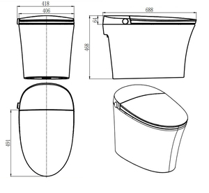 WC intelligent intégré en céramique blanche TA-X572ZD avec réservoir intégré, télécommande, fonction de séchage à chaud et toilettes intelligentes - Product Image 2