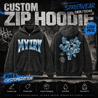 Sweat à capuche zippé délavé à l'acide, coupe oversize, en molleton de coton épais, pour hommes et femmes, style streetwear, marque privée, OEM, faible MOQ, imprimé métallique