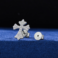 Passer diamant testeur 925 argent Sterling entièrement VVS Moissanite diamant glacé Iris croix boucle d'oreille pour rappeur bijoux