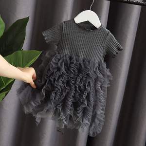 Vestido de Verano 2026 para Niñas, Estilo Princesa, con Volantes, Cuello Redondo, Color Liso, Corto - Product Image 3
