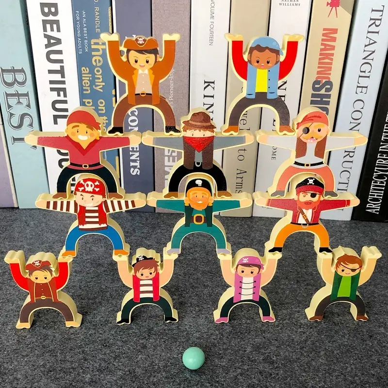 Le-go Pirates-juguetes de equilibrio de madera para niños, rompecabezas educativo para edades tempranas, juego de bloques apilados