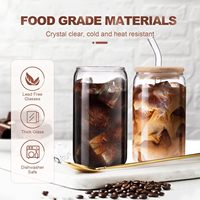Gobelets en verre borosilicate transparent de 16 oz avec logo personnalisé, couvercle en bambou et paille pour café glacé et bière