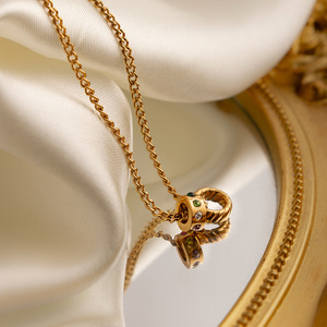 Collar de Dos Aros con Circonita, Diseño Nuevo, Chapado en Oro de 18K, Joyería para Mujer, Acero Inoxidable, Exquisito - Product Image 3