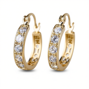 Pendientes de Aro Chapados en Oro con Circonitas Redondas en Canal, Joyería Clásica para Fiesta de Mujer, Pendientes de Aleación con Acabado de 18K - Product Image 1