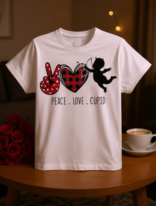 T-shirt da donna Peace Love Cupid a maniche corte con stampa a cuore, 100% cotone, casual, primavera estate, girocollo, vestibilità regolare - Product Image 2