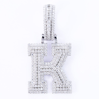 Pendentif lettre K initiale en argent sterling 925 avec chaîne, serti de moissanite, recommandé par le fournisseur pour les hommes, style hip-hop