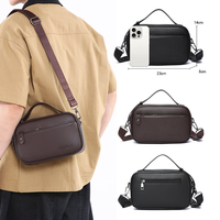 Tas Selempang Pria Gaya Retro Bisnis Kasual PU Berkualitas Tinggi, Warna Solid Modis, Cocok untuk Penggunaan Sehari-hari dengan Ritsleting