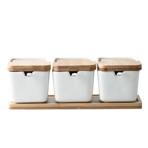 Ceramic Seasoning Pot Set with Tray Household Kitchen square Oil Salt Sugar <b>Jar</b> Set - Product Image 1