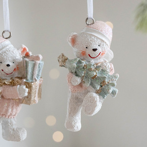 Rustic Christmas Decoration Supplies Resin Pendant Cute Bear Christmas Tree Ornaments