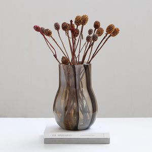 Vaso in Vetro Soffiato a Mano con Venature di <span class=keywords><strong>Legno</strong></span> Marrone e Forma Ondulata Classica, Vaso Decorativo <span class=keywords><strong>per</strong></span> Fiori, <span class=keywords><strong>per</strong></span> Casa e Centrotavola Matrimonio - Product Image 2