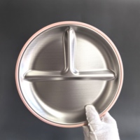 Ensemble de vaisselle pour bébé à 3 compartiments, en acier inoxydable, avec assiette divisée en silicone non toxique pour l'alimentation des bébés