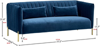 Nordisches 3-Sitzer Samt-Sofa in Blau, Hochwertig Gepolstert, Modernes Design für Wohnzimmermöbel