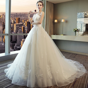 Strapless Ball Gown Wedding Dress High Waist <b>Floor</b> Length Trailing Style European American Fashion Simple Design - Product Image 3
