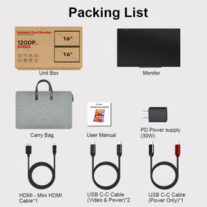 Monitor Portátil Plegable FOPO de 16 Pulgadas, 1200P, IPS, 16:10, 60Hz, USB C para Windows, Mac, Portátiles, Negocios, Juegos, Pantalla Dual - Product Image 2