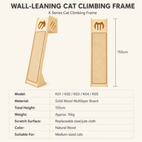 Arbre à chat mural série K avec découpe tête de chat, poteau à gratter en sisal remplaçable et bois naturel 155 cm