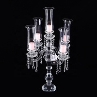 Candélabre à 5 bras en cristal avec chandelier en verre ondulé et gouttes de cristal suspendues, décoration de table de luxe pour mariage, banquet, hôtel