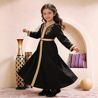 Robe longue brodée et imprimée à bordure dorée pour filles, style ethnique moyen-oriental, turc, égyptien