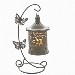 Farol de Mariposa de Metal Blanco, Farol Colgante Hecho a Mano, Decoración Rústica para el Hogar, Navidad y Bodas - Product Image 1