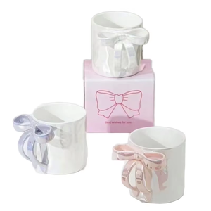 Taza de Café de Cerámica con Esmalte Perlado Creativo al por Mayor, Asa con Forma de Lazo 3D, Lazo Irregular en Relieve para Regalo de Fiesta o para Cafeterías - Product Image 5
