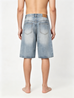 Shorts en jean Y2K unisexe, coupe large et ample, bleu clair délavé, avec boutons diagonaux, style urbain, respirant, vente en gros