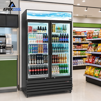 Réfrigérateur commercial à porte coulissante verticale en verre à 2 portes, refroidisseur de boissons LED pour supermarché, épicerie