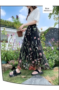 <span class=keywords><strong>Jupe</strong></span> longue maxi <span class=keywords><strong>beige</strong></span> pour femme, brodée de fleurs, <span class=keywords><strong>en</strong></span> <span class=keywords><strong>tulle</strong></span> léger, taille haute, style décontracté bohème et cottagecore, fluide, coupe trapèze - Product Image 5