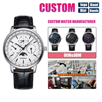 BESSERON Herren Automatische Mechanische Uhr Saphirglas Chronograph Leuchtende Zeiger Lederarmband 5BAR Business Zeitmesser