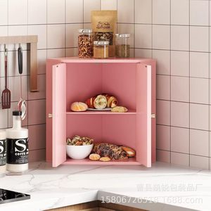 Pink <b>Corner</b> Bread Storage <b>Cabinet</b> Double Door Solid Color Desktop Organizer for Condiments Coffee Cups Bread Pastries - Product Image 2