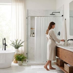 Doublure de douche 3D imperméable en PEVA, rideau de salle de bain semi-transparent avec œillets et crochets antirouille pour la maison et l'hôtel - Product Image 2