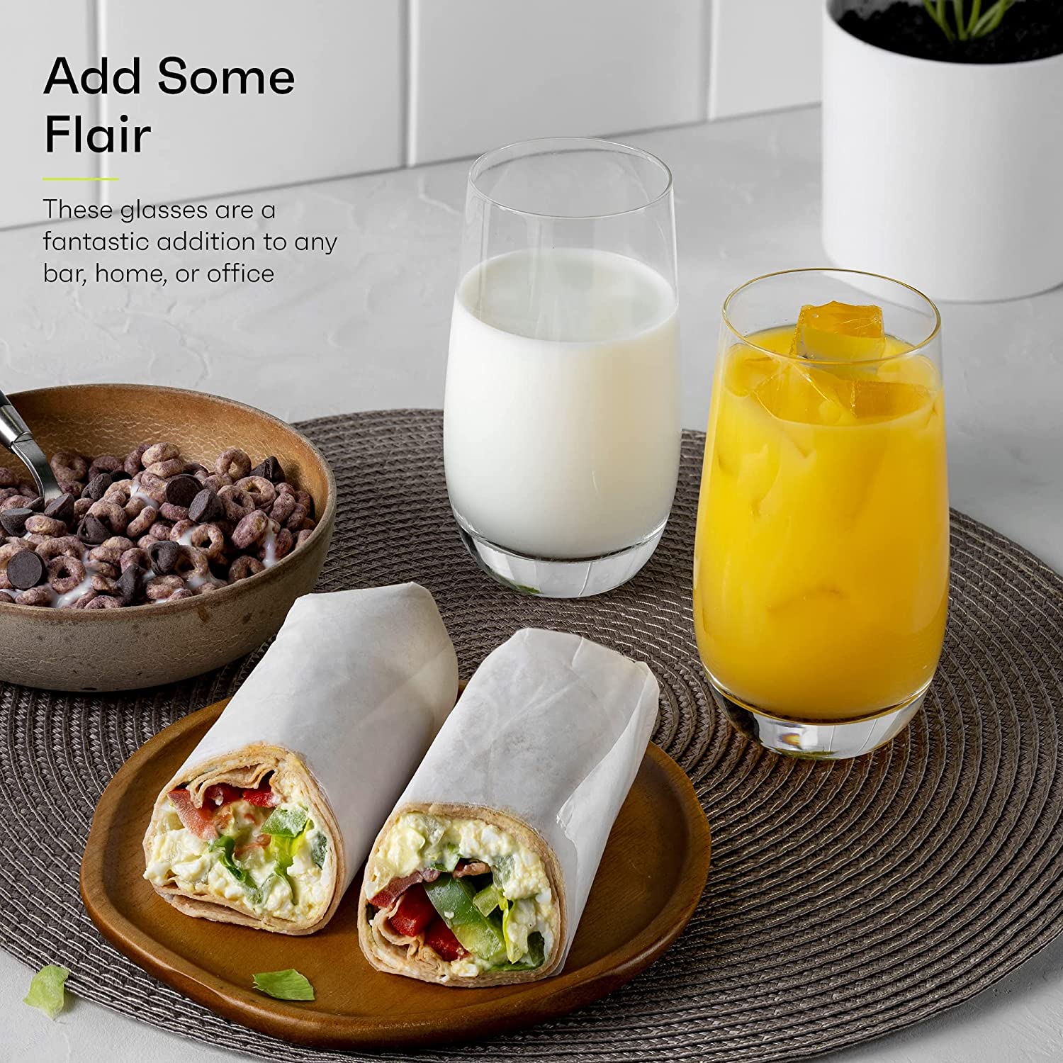 16 OZ Drinking Glasses Highball Glasses Tumblers for Mixed Drinks Water Juice beer cocktail