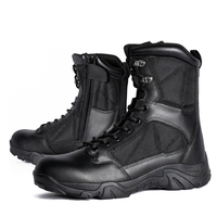 Bottes tactiques noires pour hommes, fermeture éclair latérale, lacets, sangle Velcro, respirantes, semelle en caoutchouc antidérapante pour le travail en extérieur
