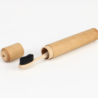 Brosse à dents en bambou écologique avec étui de voyage, poils doux en charbon de bois biodégradables et tube en bambou réutilisable