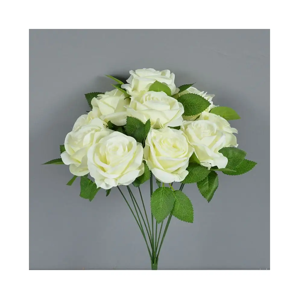 Hersteller Direkt verkauf 10 Rosen kopf Middle Rose Bouquet Seide White Rose Bouquet Hochzeit Rose Bouquet