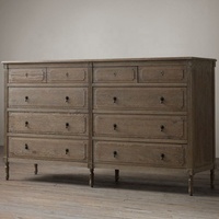 Commode à 10 tiroirs en chêne massif de style français vintage, en acier inoxydable, fabriquée à la main, écologique, pour chambre à coucher, salon