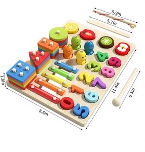 Juguete Educativo Montessori 5 en 1, Tablero de Apilamiento de Madera, Regalo para el Primer Cumpleaños del Bebé - Product Image 6