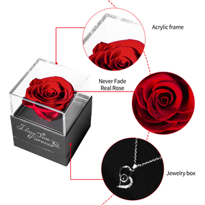 2025 saint valentin cadeau à clapet Type réel préservé Rose fleur acrylique collier boîte à bijoux cadeaux pour maman femmes - Product Image 3