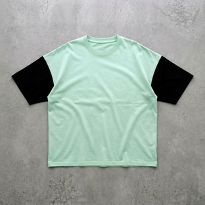เสื้อยืดผู้ชายสีเขียวมิ้นท์ คอโอ แขนสั้น ผ้าคอตตอนเจอร์ซีย์ 100%  โลโก้ด้านหน้า  แบบเรียบ  สตรีทแวร์  ลำลอง - Product Image 1