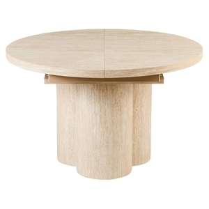 Meubles de maison scandinaves, <span class=keywords><strong>table</strong></span> à manger <span class=keywords><strong>extensible</strong></span> ronde à ovale en MDF travertin de 120 cm pour 4 à 6 personnes - Product Image 3