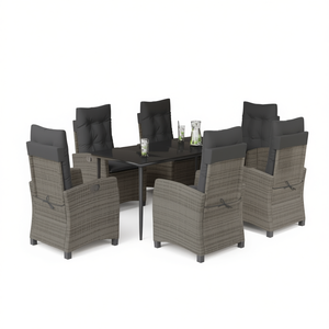 Set da Pranzo da Giardino in Rattan Grigio Scuro per 6 Persone, Resistente alle Intemperie, Design Contemporaneo - Product Image 1