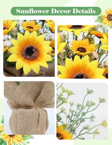 Decoración de Cocina Rústica Estilo Granja, Girasoles Artificiales en Bolsa de Arpillera con Florero - Product Image 5