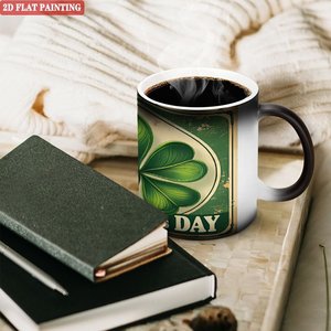 Taza Mágica para Beber, Negra Esmerilada, 11 oz, Cerámica Sensible al Calor, Diseño del Día de San Patricio - Product Image 3
