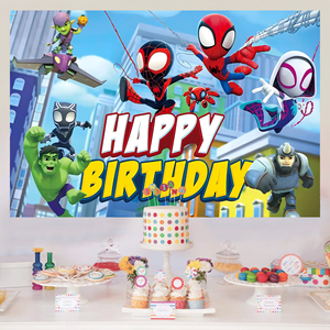 Fondo de Pantalla con Temática de Spider-Man y sus Increíbles Amigos para Decoración de Fiesta de Cumpleaños Infantil - Product Image 2