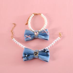 Collier en jean pour animaux de compagnie - Style Princesse avec Cœur en Pierre Précieuse et Nœud Diamanté pour Anniversaire - Collier pour Chien <span class=keywords><strong>Allemand</strong></span>, <span class=keywords><strong>Pomeranian</strong></span> - Product Image 3