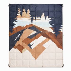 Couverture de camping d'hiver imperméable et connectable, pliable, en duvet, avec imprimé montagne, tapis de voyage compressible et sac de rangement - Product Image 1