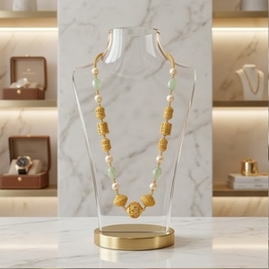 Collar Mala de Plata 925 con Perlas Antiguas y Piedras Verdes, Joyería de Diseño Étnico Tradicional con Cadena Larga para Mujer - Product Image 3