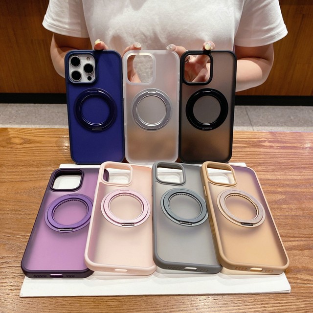360 Rotation Kickstand Skin Feel Phone case for iPhone 17 Air 16 Pro Max Frosted Translucent Shockproof Mobile Phone Cover